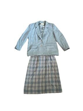 Pendleton Wool Vintage 60s Suit Jacket Blazer Skirt Sz 12 Blue Plaid EUC